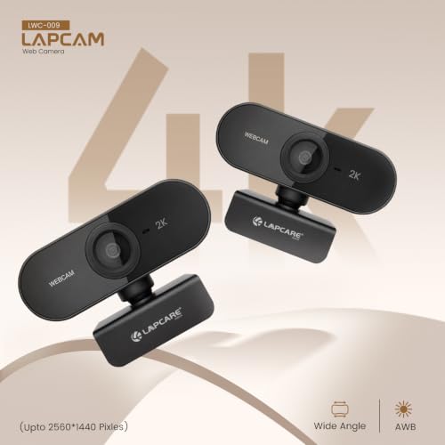 Image of Lapcare 2K USB Webcam, 5P Lens, 5.0MP Camera, Noise isolating Microphone,Auto-White Balance, Auto-Exposure, Built-in Mic, for Teams, FaceTime, PC /Laptop