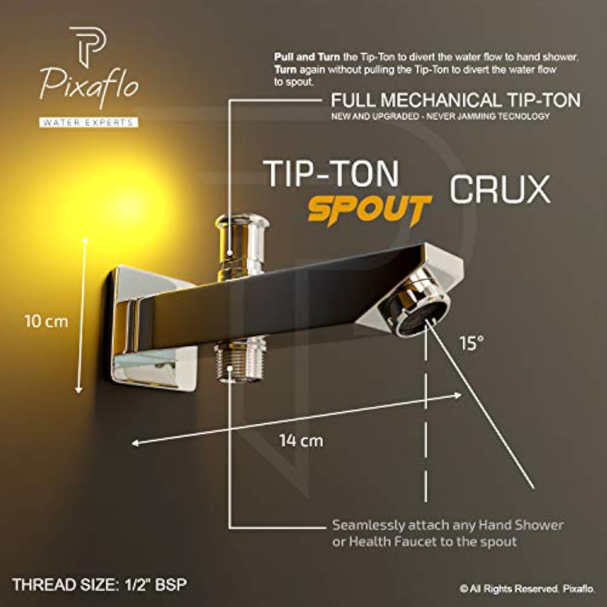 Crux Brass Bath Tub Diverter Spout with Wall Flange, Durable Design