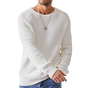 JMIERR Men’s Crewneck Pullover Sweater Waffle Textured Knitted Sweaters Casual Loose Fit Sweaters with Ribbing Edge