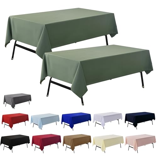 Image of 2-Pack 60x84 inch Sage Green Table Cloths, Solid Stain and Wrinkle Resistant Oblong Tablecloth, Premium Plain Weave Polyester Fabric Rectangle Table Linen Covers for Hotel, Banquet