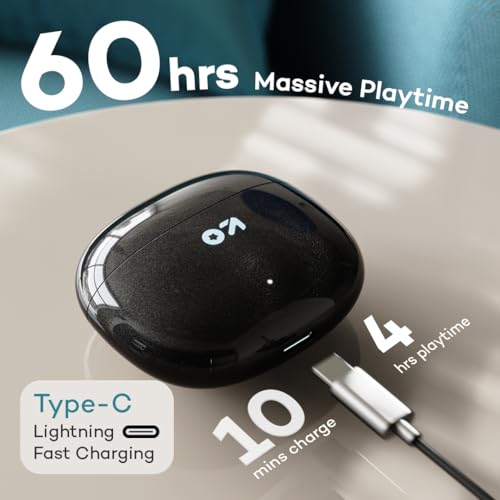 Image of GOBOULT W60 True Wireless in Ear Earbuds 60H Playtime, Zen Quad Mic ENC, 50ms Low Latency, Made in India, Type-C Fast Charging, 13mm Driver, IPX5, TWS Ear Buds Wireless (Black)