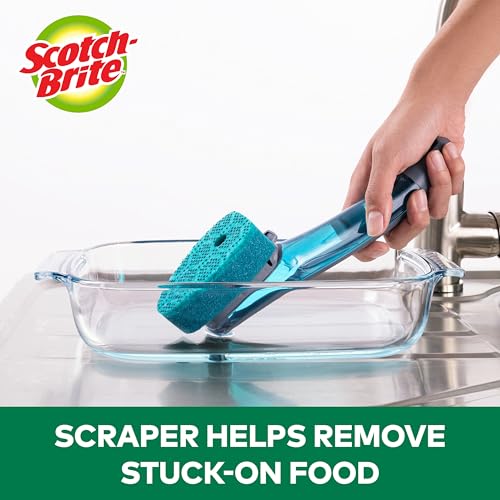 Image of Scotch-Brite Advanced Soap Control Heavy Duty Dishwand,1Dish Wand,Prevents Soap from Leaking,Leak-Free Guarantee,Best for Cast Iron Skillets & Grill Grates,Fits All Scotch Brite Refills(Pack of 4)