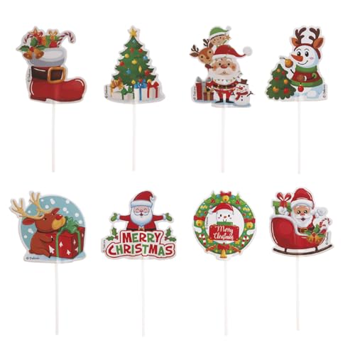 dekora - Stecchini di Natale in 8 Modelli - Topper per Decorare Cupcake, Muffin, Torte e Altri Dolci - Decorazioni Natalizie per Torte e Pasticceria - 48 Pezzi