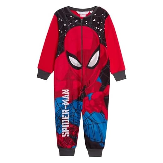 Marvel Pijama oficial de Spiderman para niños, de forro polar, todo en uno, con cremallera, rosso, 3-4 Years
