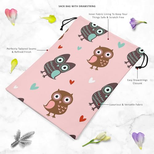 Image of ArtzFolio Owls & Hearts | Reusable Sack Bag | Bag for Gym, Storage, Vegetable & Travel
