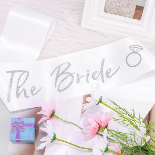 The Bride Sash Bachelorette Party White and Silver Glitter Bride to be Sash for Bridal Shower Wedding Hen Party2