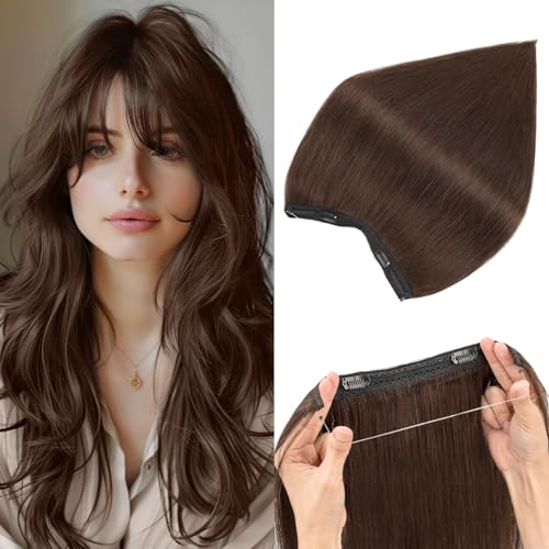 Wire Hair Extensions,S-noilite Wire Hair Extensions 100% Real Human Hair, Human Hair Clip in Extensions for Women,Thicker Weft 18 Inch(80g) Dark Brown