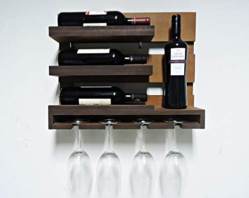 Adega Vinhos De Parede Madeira MDF Porta Taças Bar Barzinho MDF Tabaco Fosco