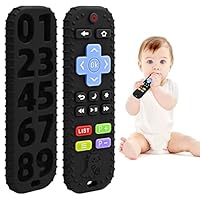 Teething Relief Teethers Toys for Babies 3-6 12 Months Gifts, Silicone Remote Control Baby Teether Bath Toys for 3 6 9 Months Newborn Infant Boy Girl Autism, Food Grade Silicone Sensory Toys, Black