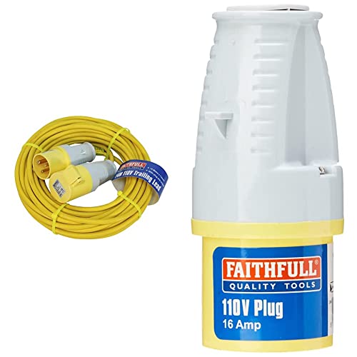 Faithfull FPPTL14ML 14 Metre L/V Trailing Lead Extension Lead 110V 16A 1.5mm Cable & FPPPLUG110 Yellow Plug 110V 16A Replacement for 110v Trailing Leads