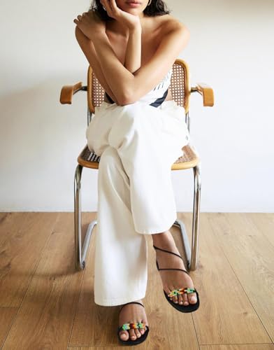 Beaded Flat Sandals for Women Open Toe Strappy Ankle Buckle Slingback Flats Summer Beach Casual Daily Flat Shoes2