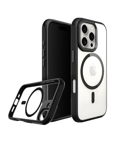Image of DailyObjects Polycarbonate Case for iPhone 16 Pro Compatible with Mag-Safe Wireless Charging | Black Hybrid Magnetic Armour Slim Shockproof Back Cover