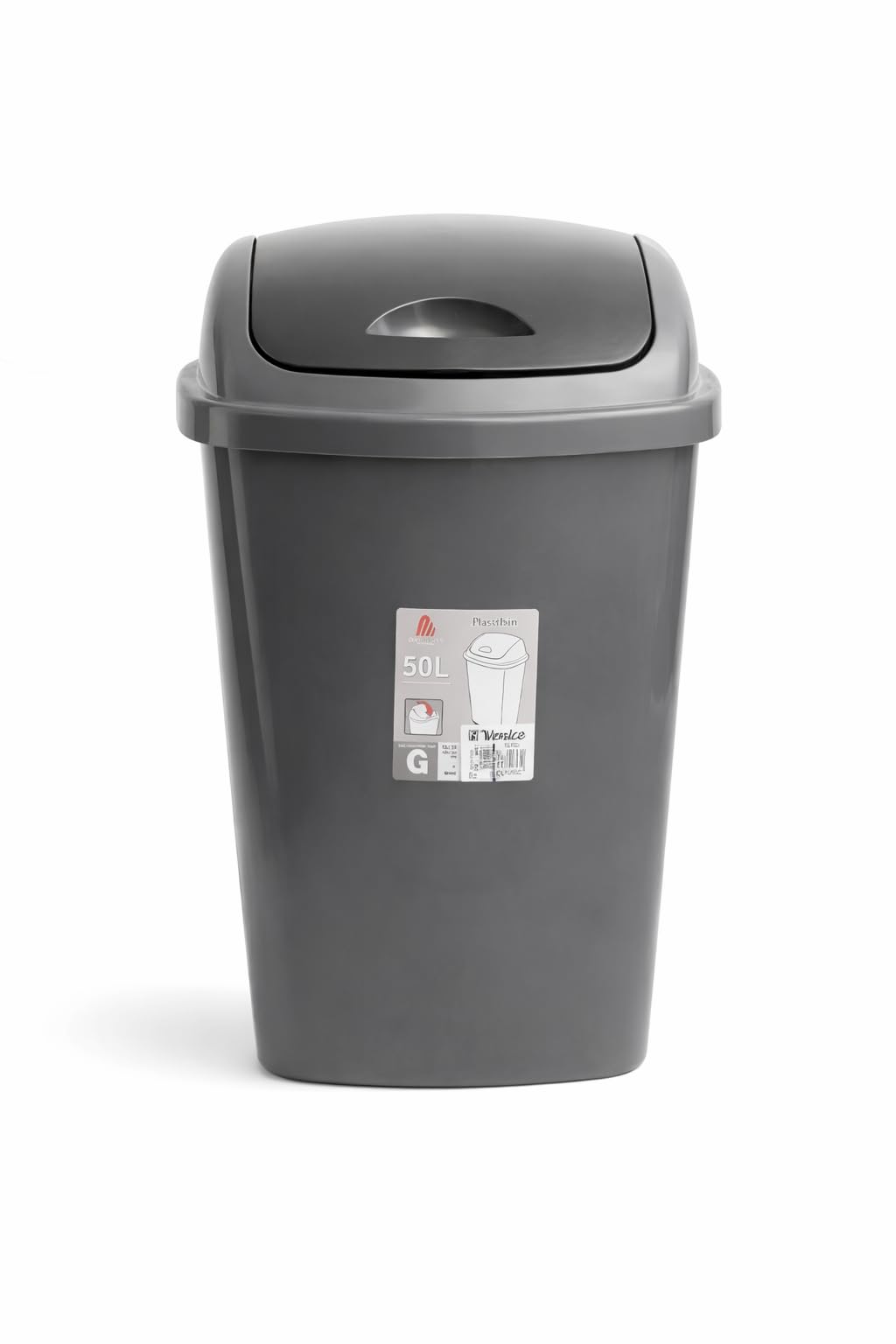 Slim Plastic Dustbin with Push Lid, 50L Large Capacity Garbage Waste Bin, Space Saving Design for Kitchen, Home, Office & Bathroom, Durable Plastic Body, Easy to Clean, Modern Grey Trash Can