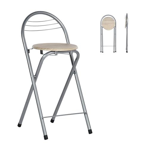 Tabouret Haut de Bar Pliant Lot de 2, Tabouret et Chaise de Bar Haute Pliante Pliable avec Dossier pour Exterieur Interieur Camping Jardin Balcon Salon/Assise Imitation...