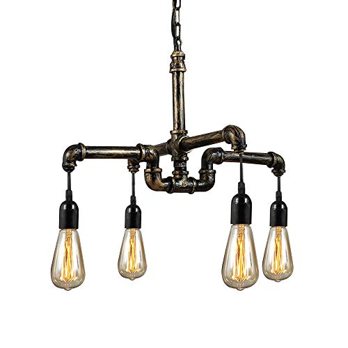 Preisvergleich Produktbild NIUYAO Kronleuchter Industrie Retro Metall Rohrleitung Hänge Pendelleuchten Innenbeleuchtung Loft Stil 4 Licht-Schwarze