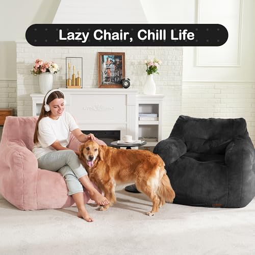 Image of Hobestluk Bean Bag Chair for Adult Small Bean Bag Chairs with Arms Furry Beanbag Chair with Foam Filler Stuffed Bean Bag Sofa for Reading in Bedroom Living Room and Dorms (Black)