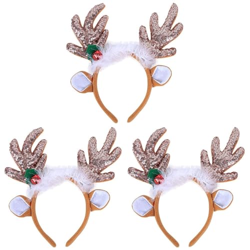 FRCOLOR 3pcs elk headband reindeer antlers headwear deer antlers headband deer party headdress red s hair band s Hair Hoop christmas sequins small s women's