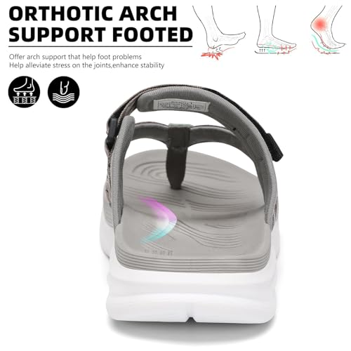 Image of Orthopedic Arch Support Flip Flops for Women Adjustable Strap Double Layer Comfort Sandals Plantar Fasciitis Heel Pain Relief Orthopedic Beach Sandals Wide Grey 10