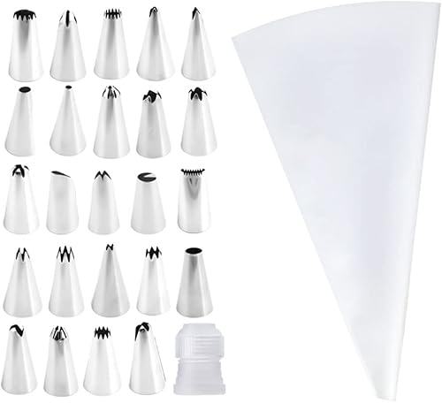 Kit de decoración de tartas de 26 piezas, con 24 boquillas de punta de metal numeradas para decoración de tartas, 1 bolsa de pastelería, 1 acoplador
