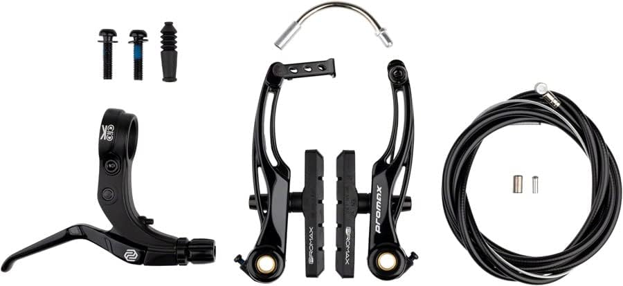 Promax P-1/Click V-Point Linear Pull BMX Brake Kit | 6061-T6 Aluminum, 108mm Arms, Dual-Compound B-2 Brake Shoes, V-Point Handlebar Clamping, Black