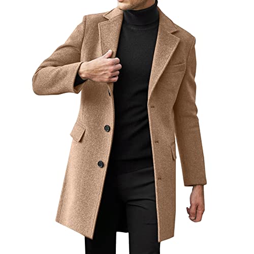 Genérico Abrigos Hombre Chaqueta de Lana Invierno Larga Trench Coat Hombre Caliente Slim Dos Botones Abrigo Parka A Prueba Viento Con Bolsillo
