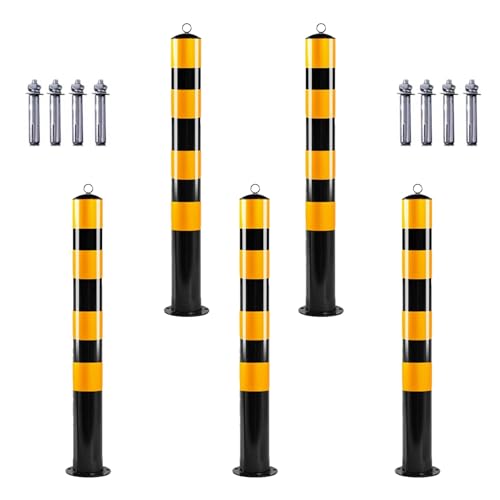 SRNSAEB 5 10 Pack Traffic Safety Delineator Post, Fixed Steel Bollards Barrier for Parking Lots, Commercial Warning Pipe Pole/Reflective Column for Removable Channel(5 pcs,H 100cm(40in))
