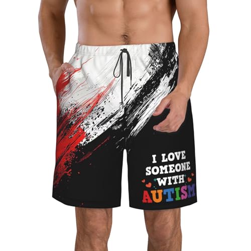 Board Shorts I Love Someone with Autism Mens Swim Trunks Quick Dry Swim Shorts Beach Short Swimwear with Pockets