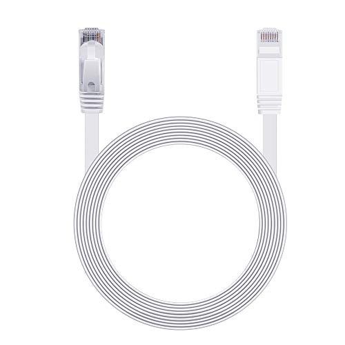 TBMax Ethernet Cable 10 ft, Cat 6 Flat Computer LAN Wire, High Speed Internet Network Patch Cord for Router, Modem, Xbox, Switch, TV Box -White