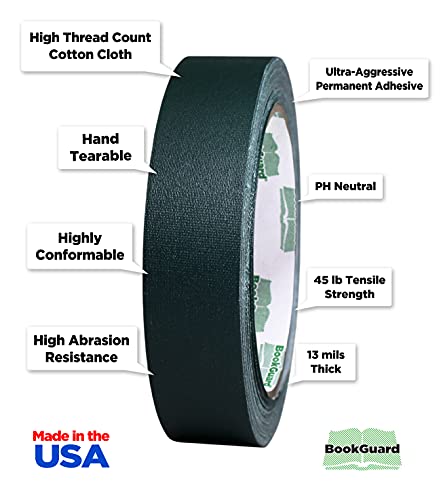 BookGuard 1 Inch Premium Bookbinding Repair Cloth Tape, 15 Yard Roll, Forest Green - Thumbnail 2