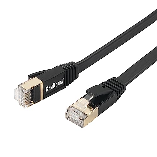 KamKorda Cat 7 Flat Ethernet Cable 1m, High Speed 10Gbps 600MHz LAN Cable, RJ45 Network Cable for Router Modem, Gaming