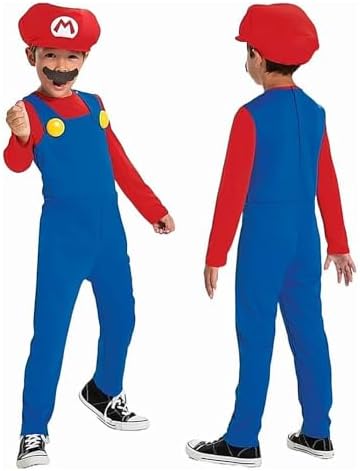 Disguise Nintendo Super Mario Mario Jumpsuit for Kids, Officially Licensed, Includes Mario Hat, Mario Fancy Dress for Kids, Jumpsuit and Moustache, Ages 3-4, 7-8