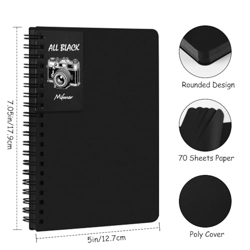 5x7in Black Paper Mixed Media Sketchbook, 110gsm Spiral Bound Art Journal Sketchbook, 70Sheets Acid-Free Travel Pocket Sketch Pad for Drawing, Illustration, Ideal for Most Dry Media
