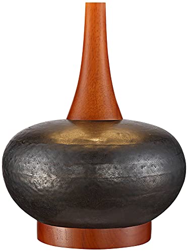 360 Lighting L1606006 Andi Mid Century Modern Table Lamp 24.5 Inch High Hammered Bronze Ceramic Wood Off White Tall Drum Shade thumb #4