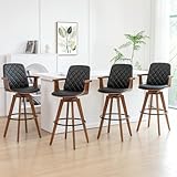Set of 4 Bar Height Bar Stools - 30 inch Swivel Bar Stools with Curved Back and Arms, Walnut Craftsmanship, Upholstered Seat, Mid Century BarStools for Bar/ Pub/Island/Coffee (30' Seat Height, Black)