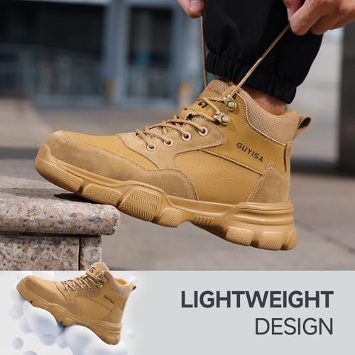 Image of Steel Toe Boots for Men Lightweight Work Boots for Men High Top Safety Boot with Kevlar Puncture-Resistant Midsole Comfortable Industrial Work Shoes Splash-Proof Botas De Trabajo para Hombre