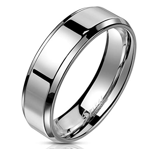 Bungsa 60 (19.1) Edelstahl Ring mit schrägem Rand hochglanzpoliert silber Schmuckring für Damen und Herren (Ring Damen Fingerring Partnerringe Verlobungsringe Trauringe Damenring Chirurgenstahl)