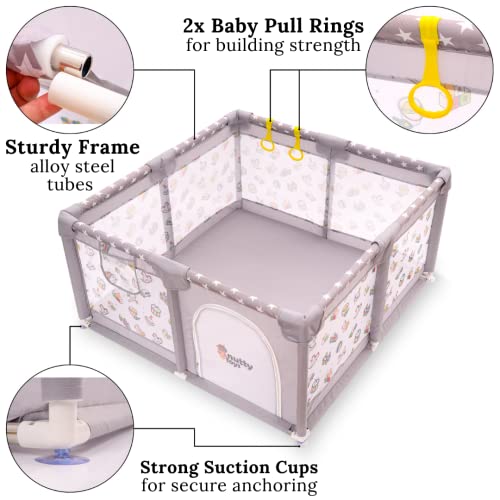 Nutty Toys Baby & Toddler Playpen - Safe & Sturdy Design | Extra Cushioning, Pull Rings, Large Pocket & Carry Bag | Fast Assembly 50X50 Big Play Pens For Babies And Toddlers, Large Area Kids Play Yard #TOP3