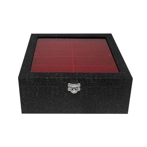 Estojo Porta Óculos 20 Casulos Preto Com Interno Aveludado Vermelho Caixa Organizador Maleta para Óc