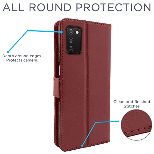 Image of Pikkme Samsung Galaxy A03s Flip Cover | PU Leather Finish | 360 Protection | Wallet & Stand | Strong Magnetic Flip Case for Samsung Galaxy A03s (Brown)