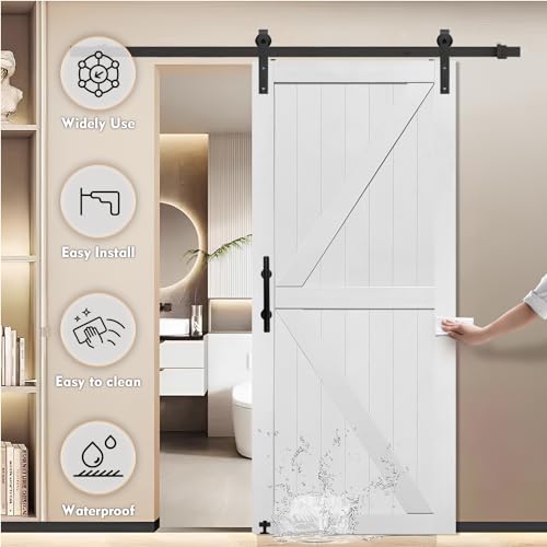 S&Z TOPHAND® 60in x 80in MDF White Barn Door, 21-60in Solid Barn Door Slab Covered with Water-Proof PVC Surface, Simple Assembly is Required