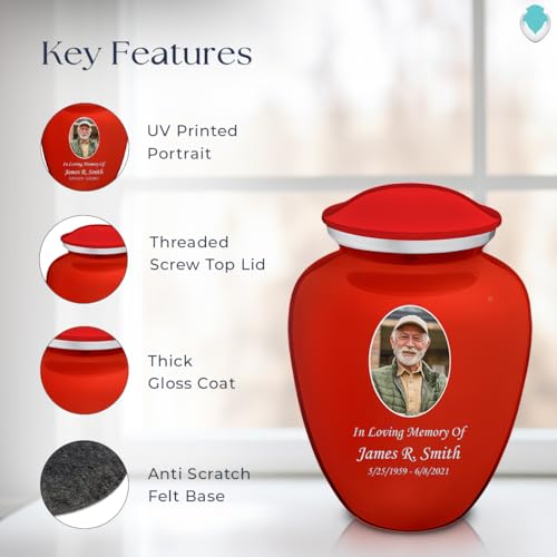 Image of Geturns - Adult Cremation Urns for Human Ashes I Large Red Photo Funeral Urn for Female and Male I 200 lbs