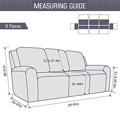 Taococo Recliner Sofa Covers 8-Pieces Stretch Large Couch Covers For 3 Seats Reclining Slipcovers Soft Jacquard Pattern Furniture Protector Grey thumb #5