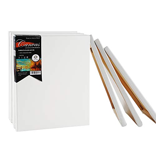 CONDA 11x14 inch Stretched Canvas for Painting, Pack of 5, Primed, 100% Cotton,5/8 Inch Profile Value Bulk Pack for Acrylics, Oils Painting
