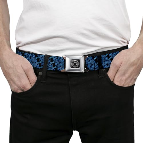Buckle-Down Seatbelt Belt - Diagonal Retro Chevy Bowtie Monogram Black/Blues - 1.0" Wide - 20-36 Inches in Length3