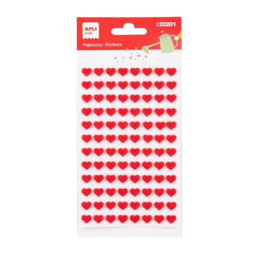 APLI Kids 20201 - Autocolantes de corações de feltro, 1 folha com autocolantes de adesivo permanente. Ideal para scrapbooking, decoração ou bricolage