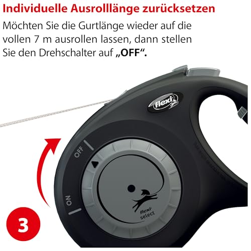 flexi® Select M Gurt 0-7 m schwarz, Roll-Leine für Hunde bis 25 kg