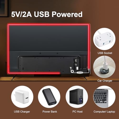 Fosingut Red COB LED Strip Light 2m,5V USB LED Lights TV Backlight,CRI90+ 960 LEDs Flexible Under Cabinet Kitchen Light,4mm Dimmable COB LED Tape Light for PC,Mirror,Wardrobe,Bedroom,Home DIY Lighting - Image 2