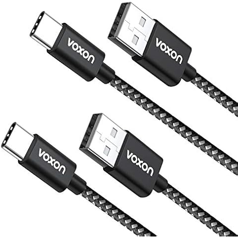 VOXON USB C Cable, Double Braided Nylon USB Type-C to Type-A 2.0 Male Cable [2-Pack/1M+2M] USB C to USB A Charging Sync Cable for Galaxy S22 S21 S20 S10 Plus Note 10 9 8, Pixel, Xperia XZ, LG and More Cover