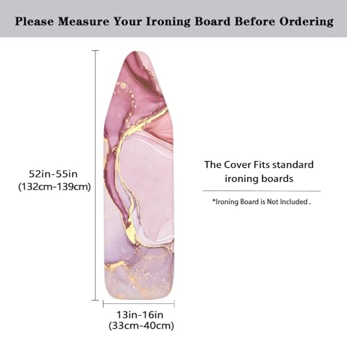 Image of Ironing Board Cover, Elastic Edge Universal Size Fit Standard Ironing Boards, Hook and Loop Fastener Strap, Pink Marble Pattern 15 inch x 54 inch