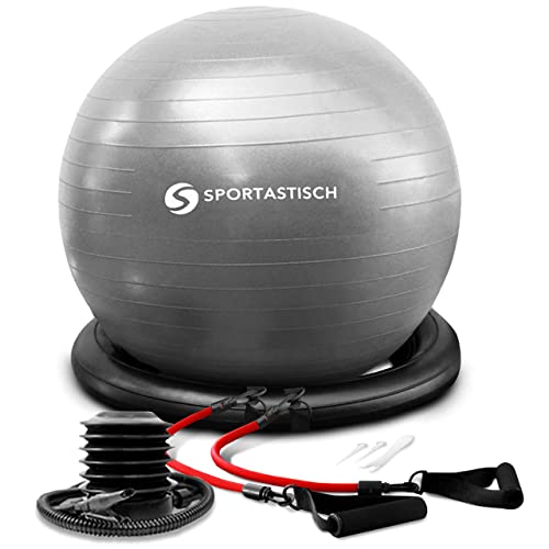 Sportastisch TOP¹ Gymnastikball "Workout Ball" mit Ring, Widerstandsbändern & Pumpe | 55-60cm Sitzball | Ideal zum Sport, fürs Büro oder Kinder | Bonus E-Book | Bis zu 3 Jahre Garantie²